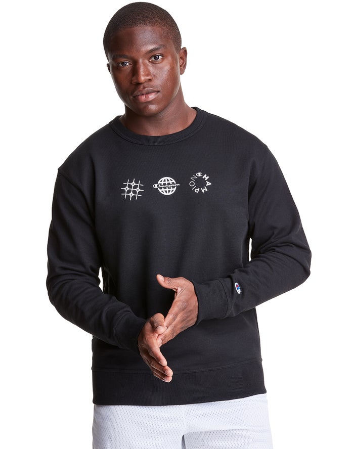 Sudadera Champion Hombre - Powerblend Fleece Crew Multi-Logos ( Negras ) 8304615-BH